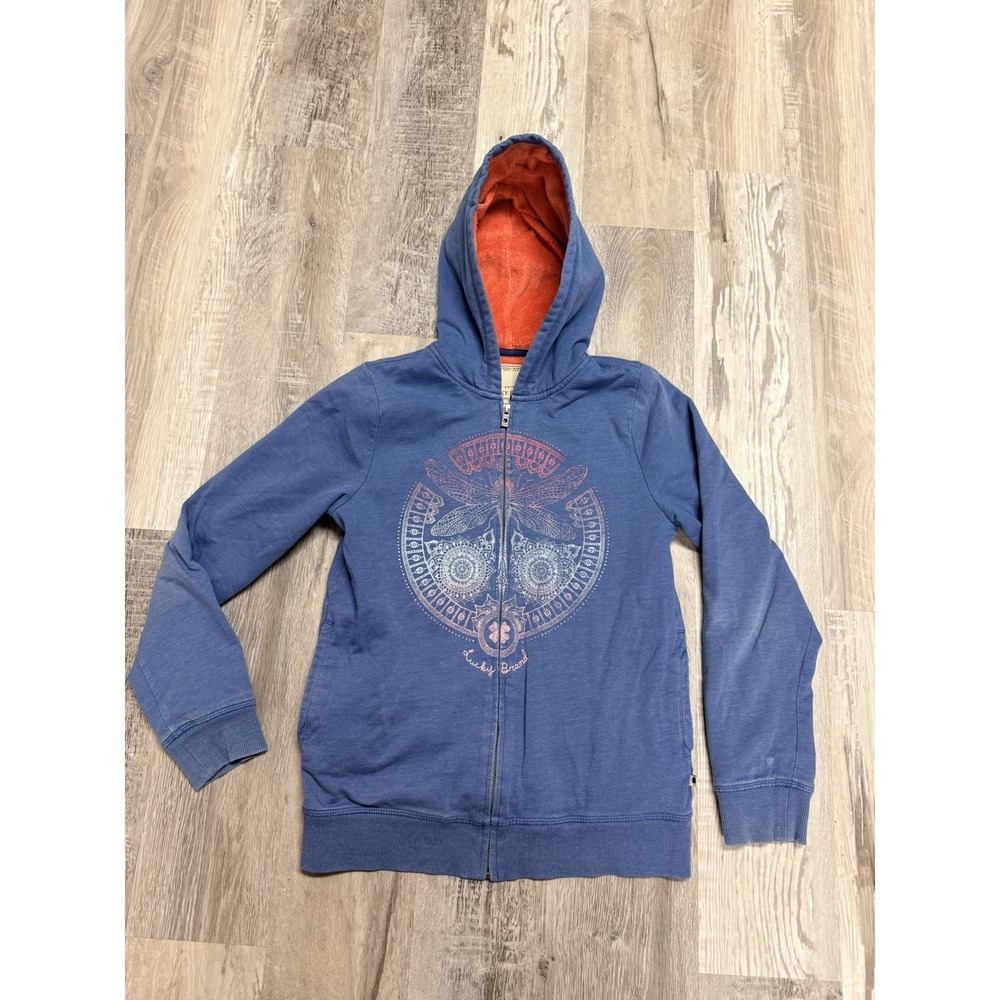 Lucky Brand‎ Girls Hoodie Size L 14/16 Blue Dragonfly Full Zip Long Sleeve